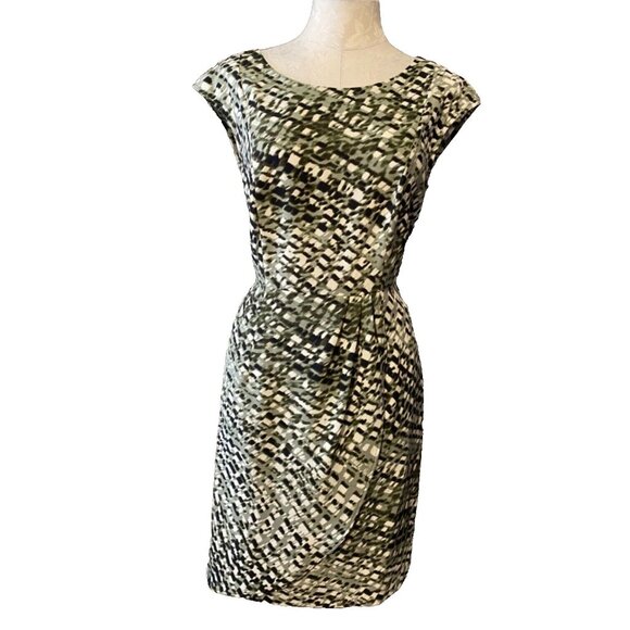 Connected Dress Green Cream Black 8 Career Church Sheath Washable NEW - Picture 1 of 5